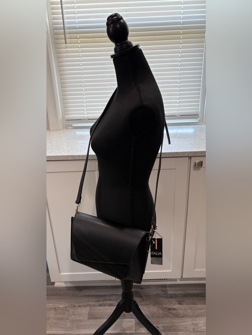 NWT Isadora Black Italian Leather Puzzle Crossbody Bag